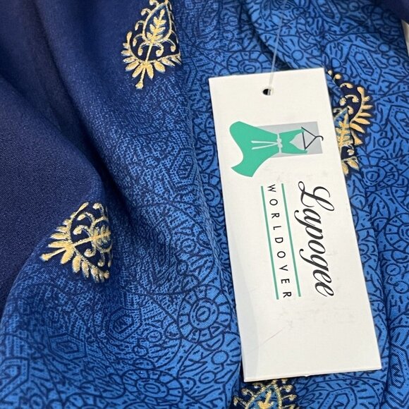 Lapogee India Blue Gold Polyester Dress New With Tags Women Size XL - Picture 9 of 16